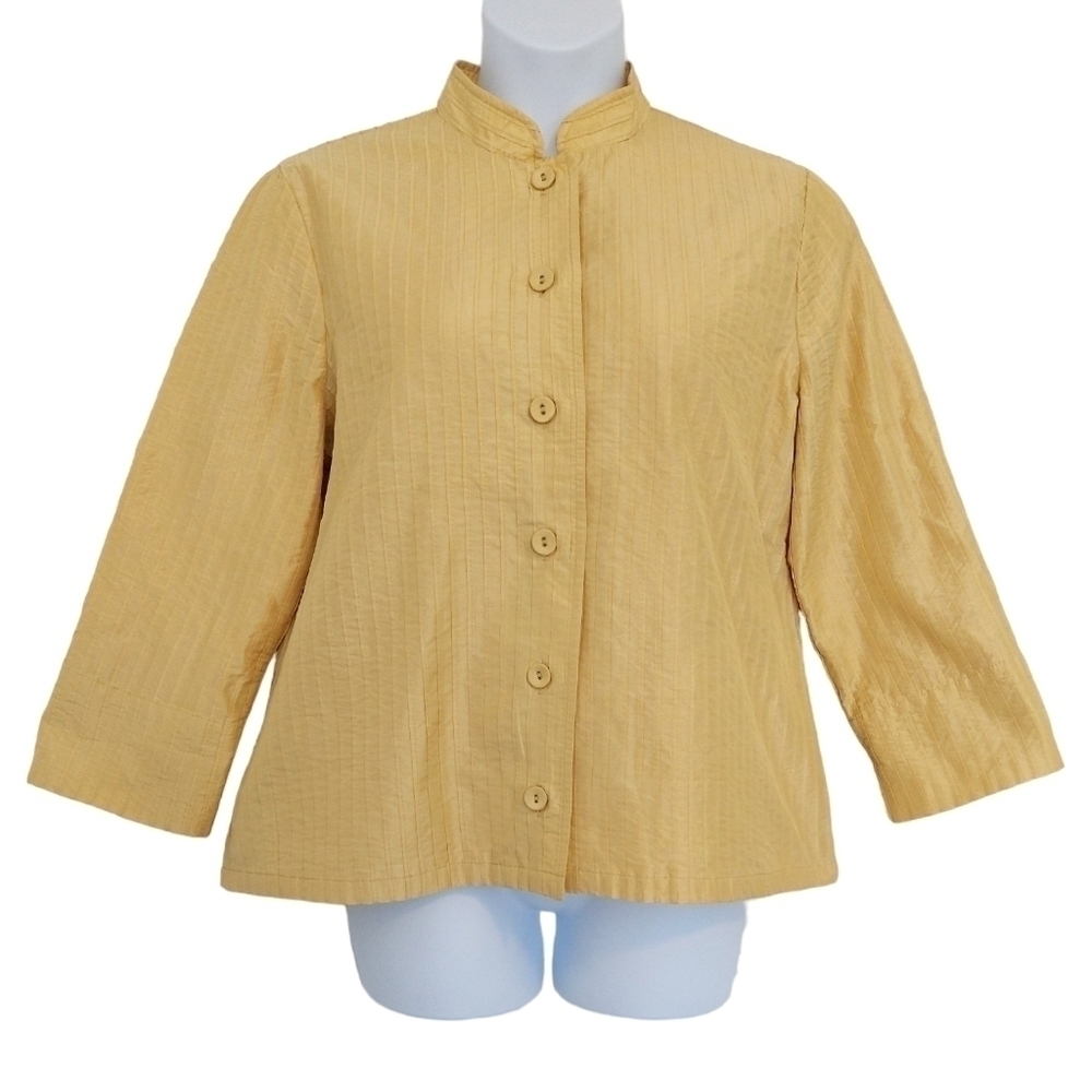 Chico's Yellow Rippled Line Textured Stand Collar Button-Up Lightweight Jacket